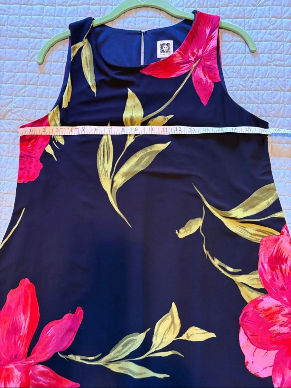 Women’s Navy Floral A-Line Dress with Pink & Green Print - Picture 9 of 10